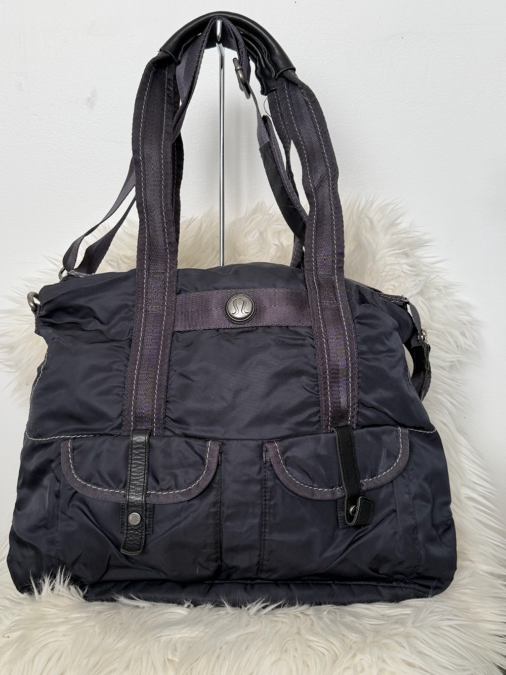 lululemon athletica Vintage 90s Y2K Nylon Shoulder Tote with Front Pockets